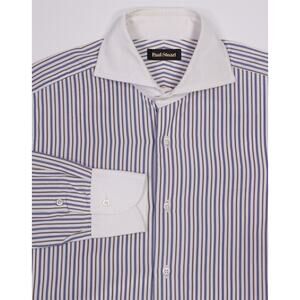 Paul Stuart White Blue Blue Striped Slim Cutaway Collar Dress Shirt (38) 15-32